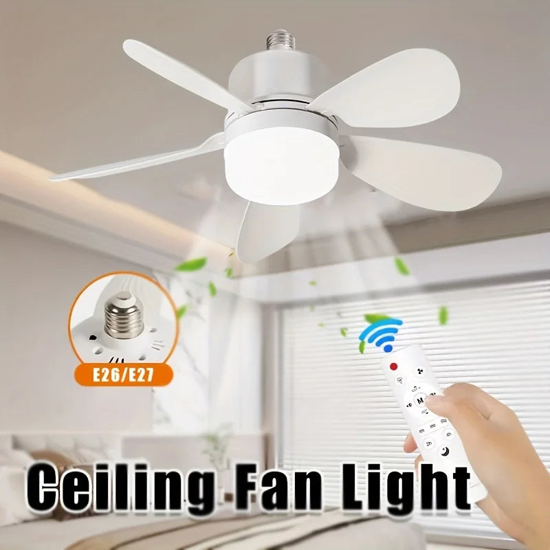 Lampada Ventilatore da Soffitto LED E27 con Telecomando, Tensione 85V-265V, 3 Colori di Luce Dimmerabili per