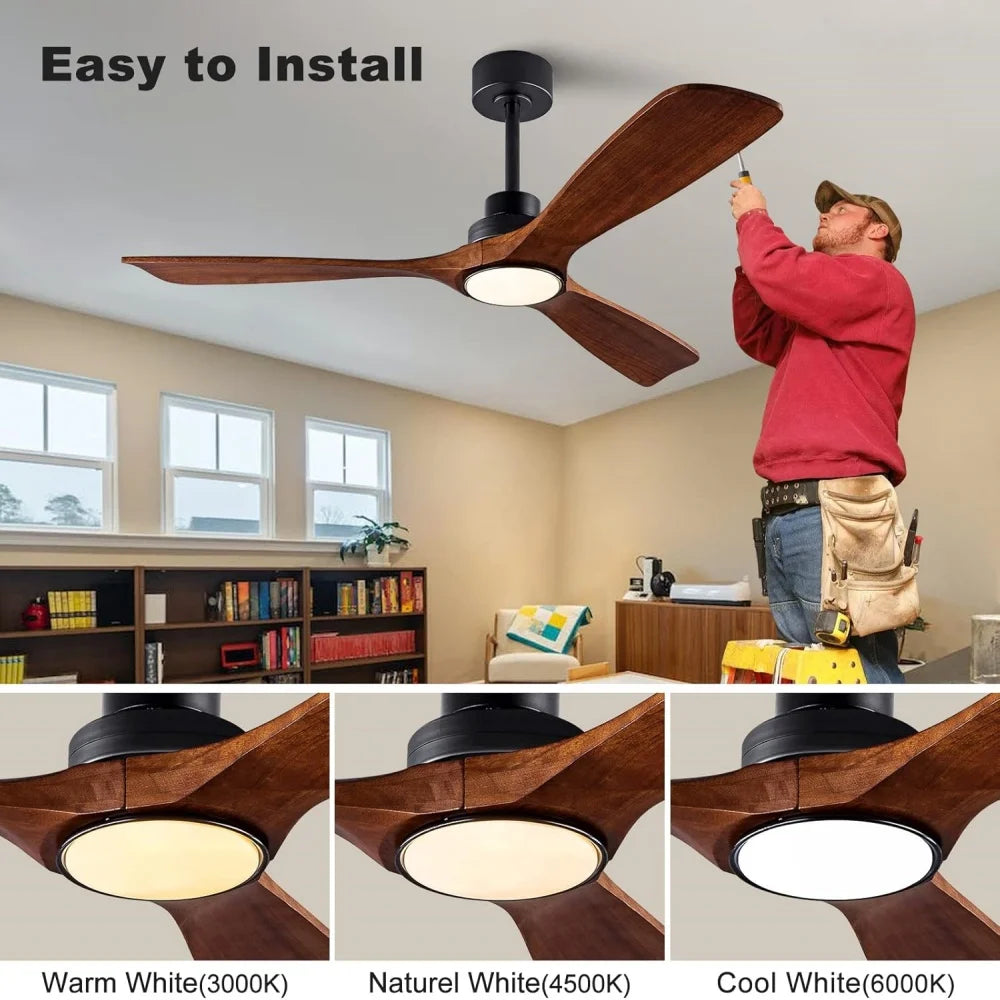 Ventilatore da Soffitto in Legno da 42/52/60 Pollici con Luci e Telecomando, Stile Industriale Vintage – foto 3
