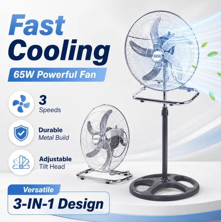 Ventilatore a piantana con 5 pale in metallo e 3 velocità