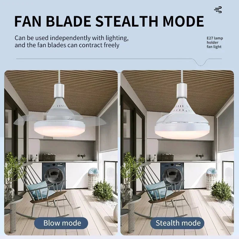 Ventilatore da soffitto 2-in-1 con luce e telecomando, ventola a LED con attacco E27, ventilatore a spirale – foto 2