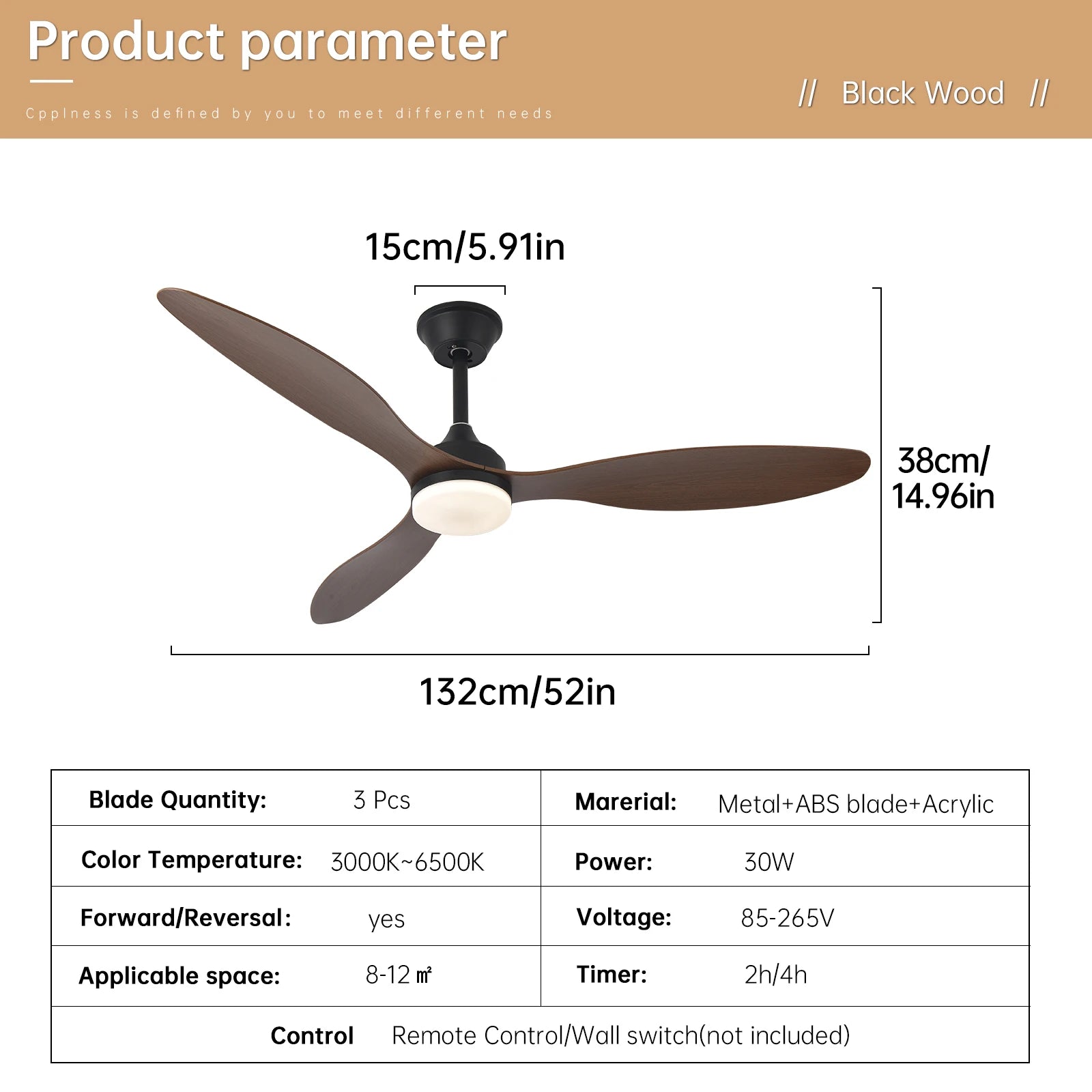 Ventilatore da soffitto con luce, ventilatore da soffitto a basso profilo da 25 pollici/42 pollici/52 pollici con telecomando, per interni ed esterni coperti