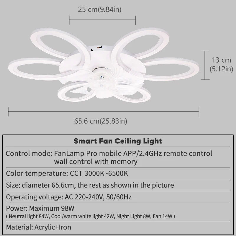 Ventilatore da soffitto con luce, 6 velocità e app – dettaglio 5