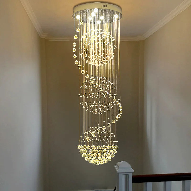 Lampadario in Cristallo Moderno Spettacolare a LED a Spirale con Gocce di Pioggia K9 per Soggiorno, Hotel – foto 3