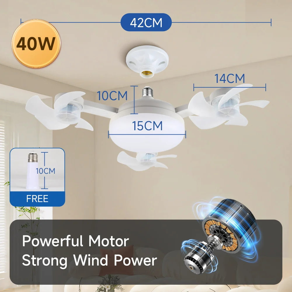 Ventilatore da soffitto NUOVO 2026 con luce E27, lampada da soffitto con telecomando 110V 220V, 3 colori