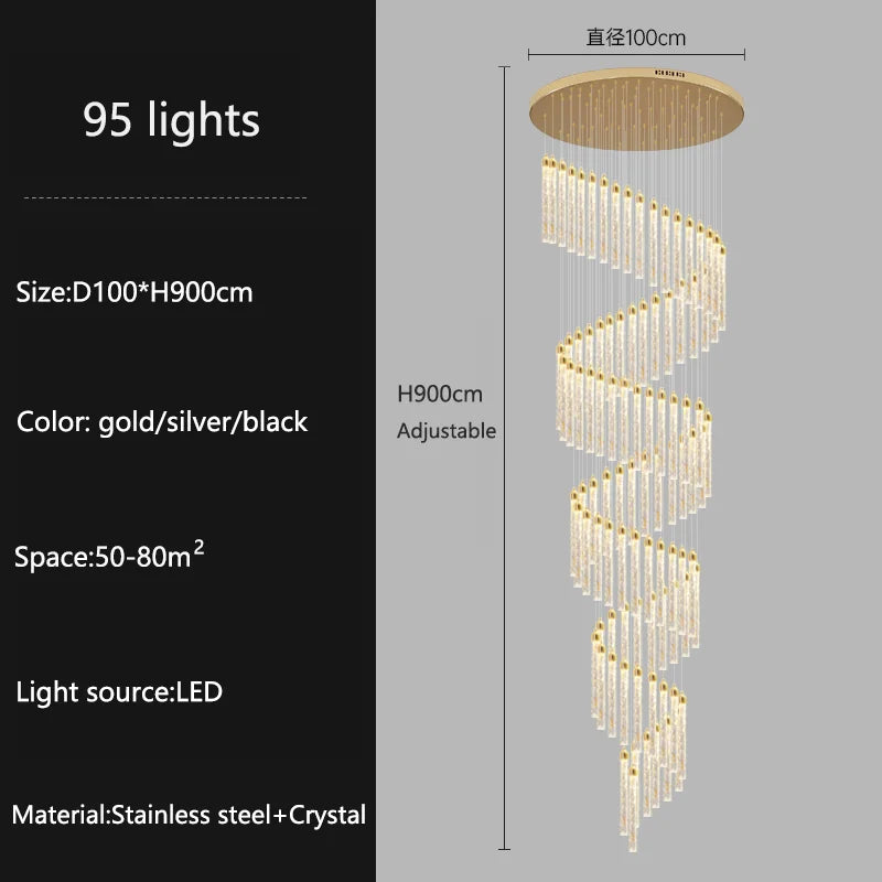 Lampadari lunghi moderni in cristallo a LED Cucina di lusso Villa Soggiorno Lampada a sospensione Scale Lampadario a soffitto dimmerabile Decorazioni per la casa