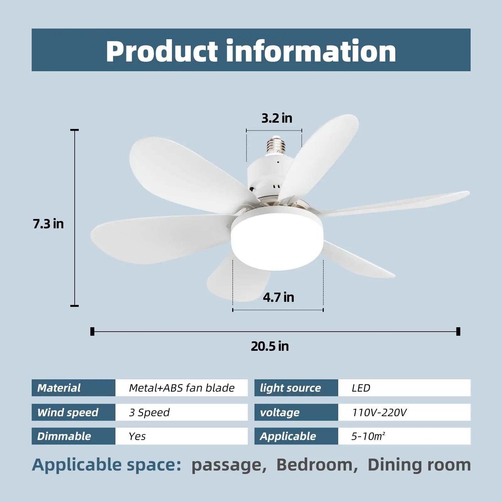 Ventilatore da soffitto moderno con luce LED da 52 cm, silenzioso, con telecomando, per camera, ufficio – foto 8