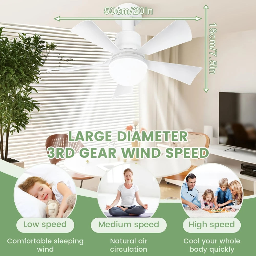 Ventilatore da Soffitto LED E27 con Telecomando, 3 Colori Dimmerabili, Adatto per Soggiorno, Camera da Letto – foto 3