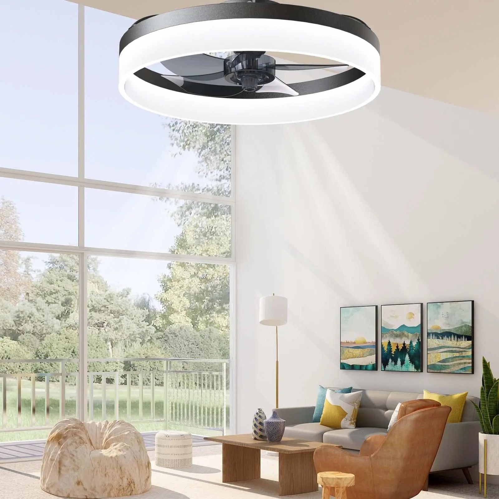 Ventilatore da soffitto con luce moderna dimmerabile telecomando ventilatori da soffitto soggiorno AC – foto 9
