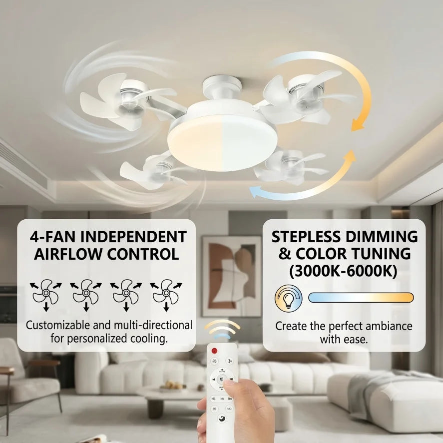 Ventilatore da soffitto 3 in 1 con teste girevoli e portalampada