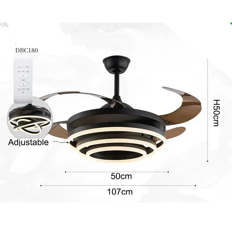 2025 Ventilatore da soffitto a LED minimalista nordico 42 pollici Pale retrattili Lampade da camera da letto – foto 6
