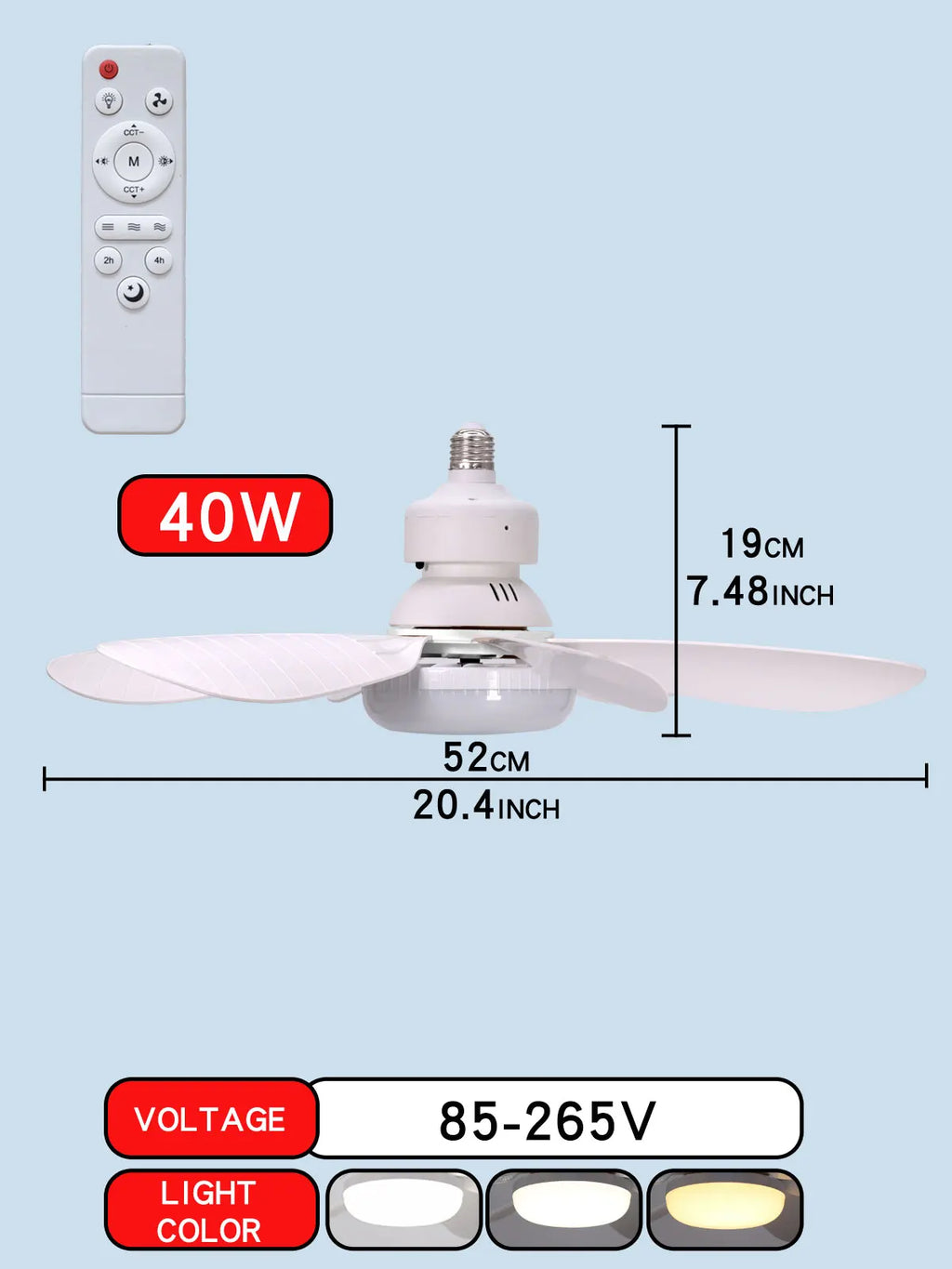 Lampada Ventilatore da Soffitto LED E27 con Telecomando 30W 40W, Funzione Dimmerabile, Adatta per Soggiorno – foto 7