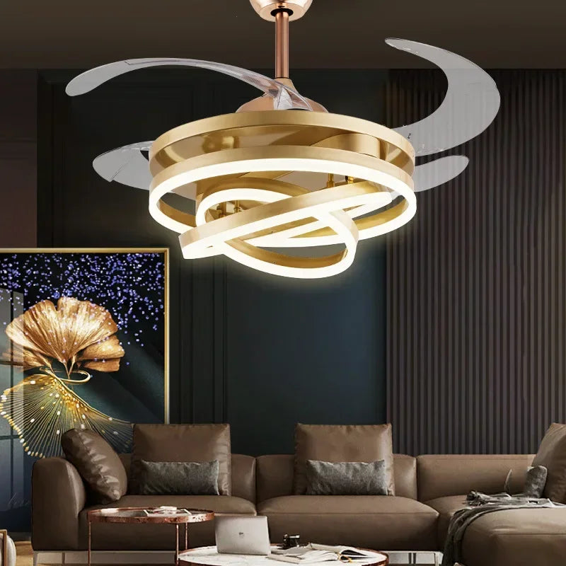 2025 Ventilatore da soffitto a LED minimalista nordico 42 pollici Pale retrattili Lampade da camera da letto
