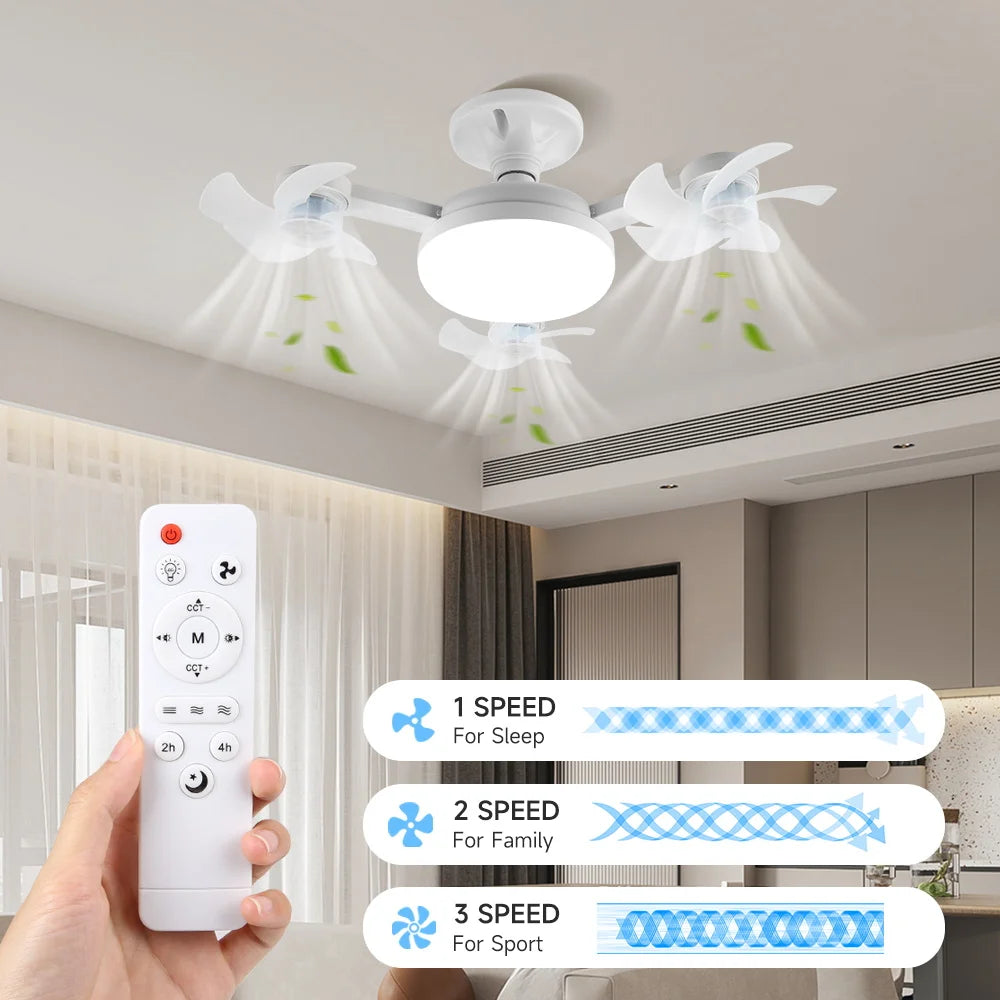 Ventilatore da soffitto NUOVO 2026 con luce E27, lampada da soffitto con telecomando 110V 220V, 3 colori – foto 2