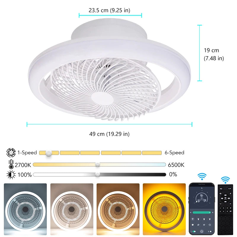 Ventilatore LED Intelligente con Luce a 360° ° Ventilatore da Soffitto Moderno a 6 Velocità con Luci – foto 7