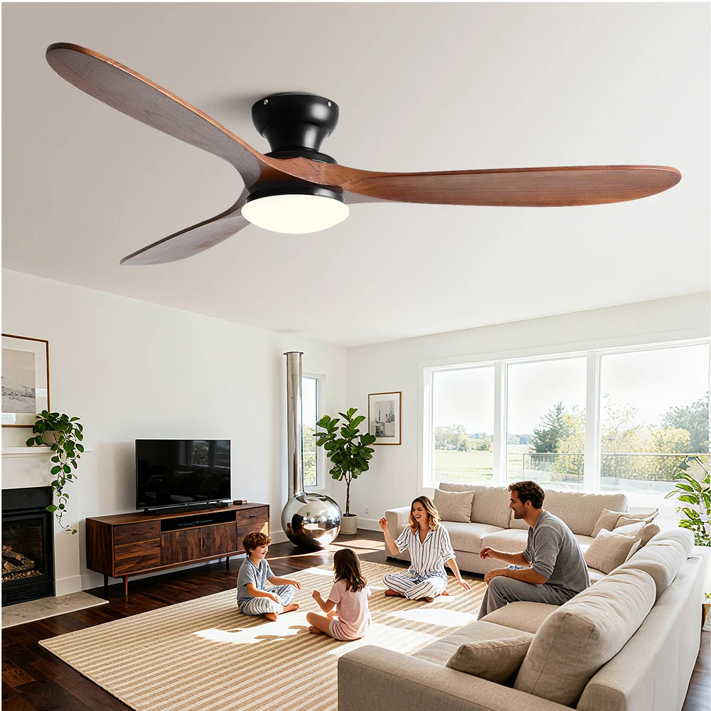 Ventilatore da Soffitto a Basso Profilo 36/42/52 Pollici con Luce LED e Telecomando, Pale in Legno Massello – foto 2