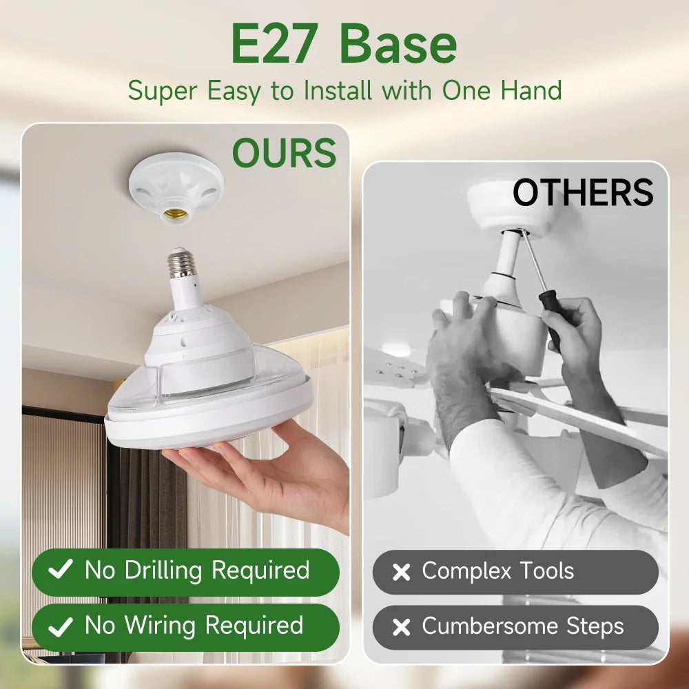 Ventilatore da Soffitto 2 in 1 E27 con Telecomando, Lampada Ventilatore 220V per Camera da Letto e Sala da – foto 4