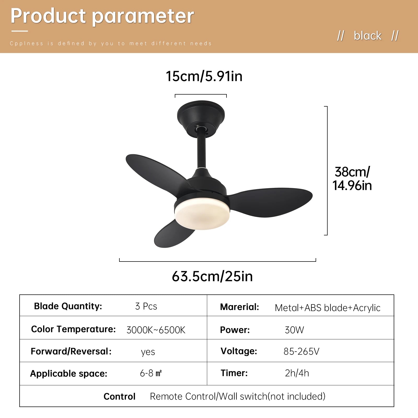 Ventilatore da soffitto con luce, ventilatore da soffitto a basso profilo da 25 pollici/42 pollici/52 pollici – foto 12