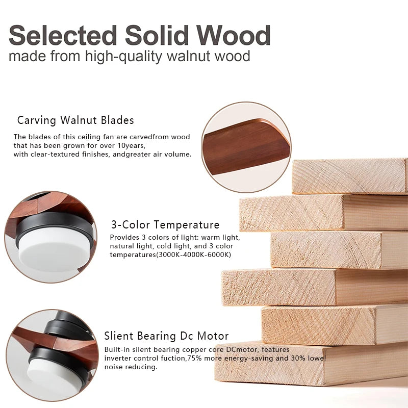 Ventilatore da soffitto in legno con luce LED, 42-60 pollici – dettaglio 4