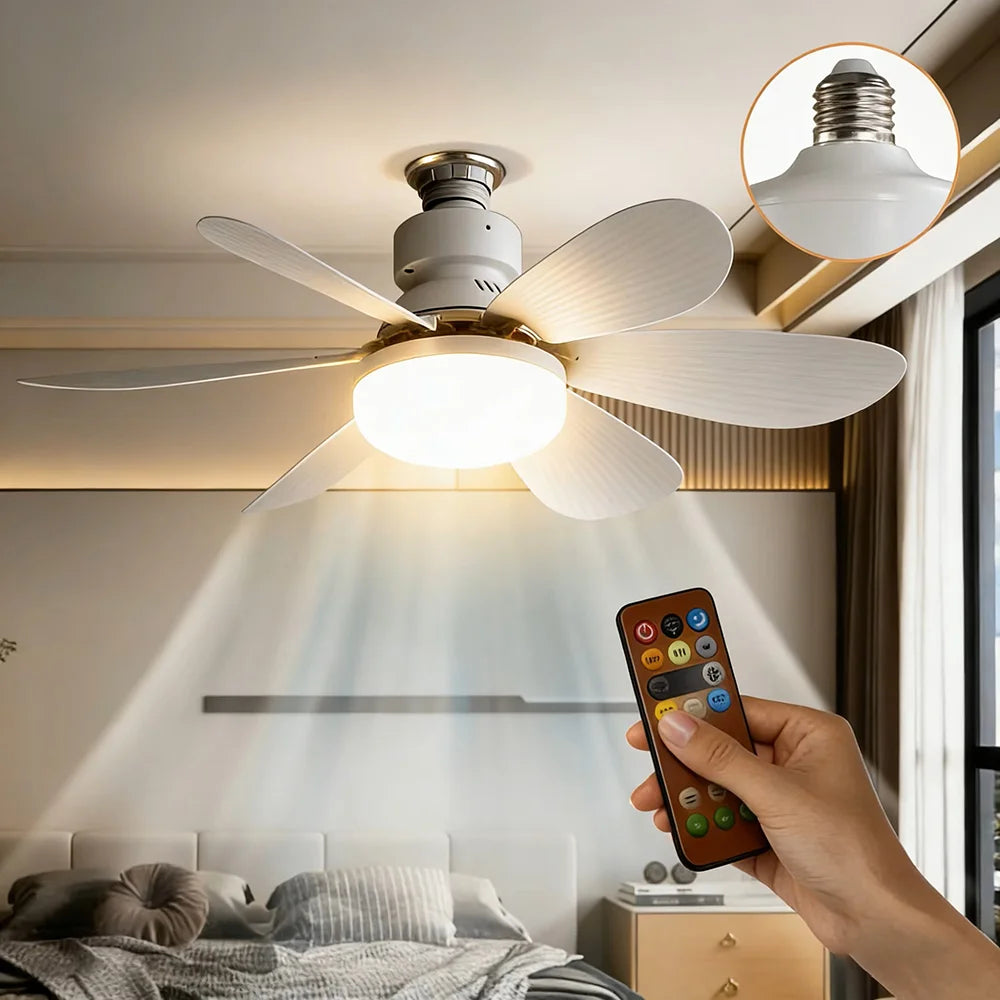 Ventilatore da Soffitto LED 30W/40W con Attacco E27 e Telecomando Dimmerabile per Soggiorni, Uffici e