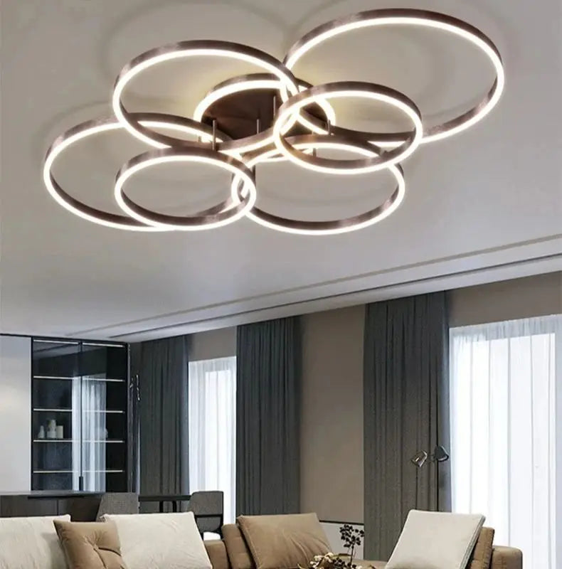 Lampadario Moderno a LED per Interni, Illuminazione a Soffitto per Soggiorno, Studio, Camera da Letto, Anelli – foto 3