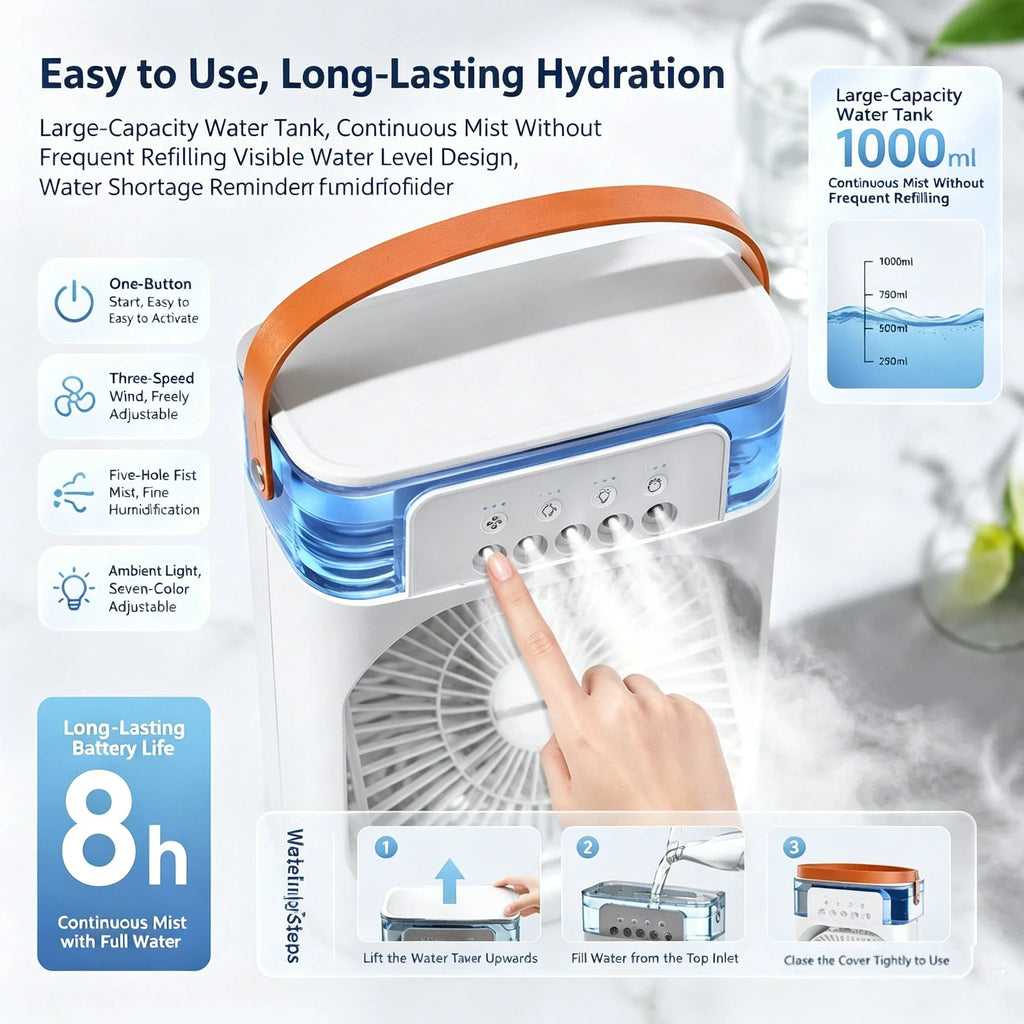 Ventilatore da scrivania USB con nebulizzatore e luce LED – dettaglio 2
