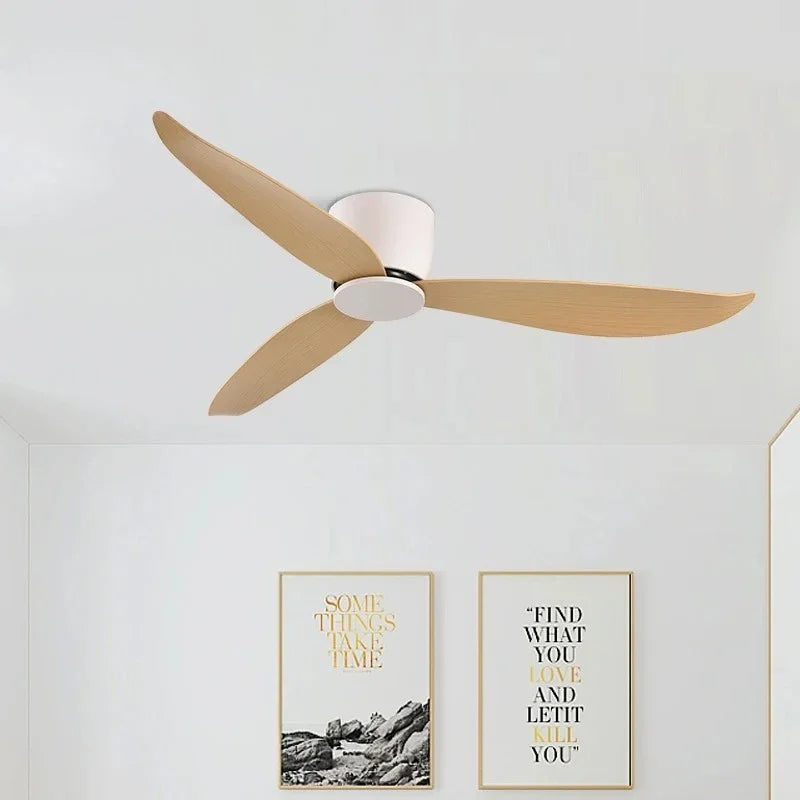 Ventilatore da soffitto moderno senza luci, motore DC, per loft a soffitto basso, con telecomando