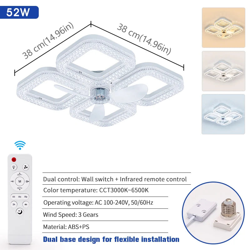 Ventilatore da Soffitto Moderno con Luce, Silenzioso, Telecomando, 3 CCT Dimmerabili, 3 Velocità, Lampada LED – foto 10