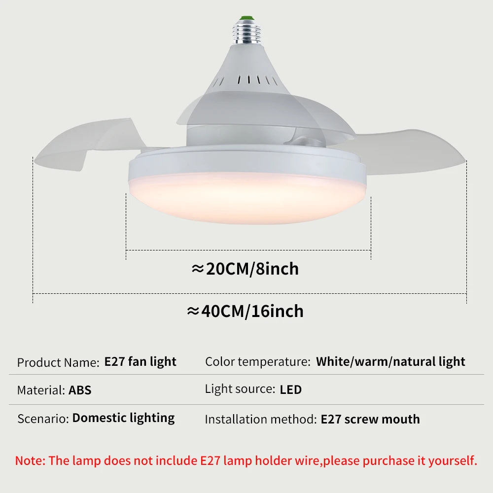 Lampada da soffitto invisibile a LED E27 Lampada da ventilatore silenziosa integrata con telecomando Lampada – foto 8