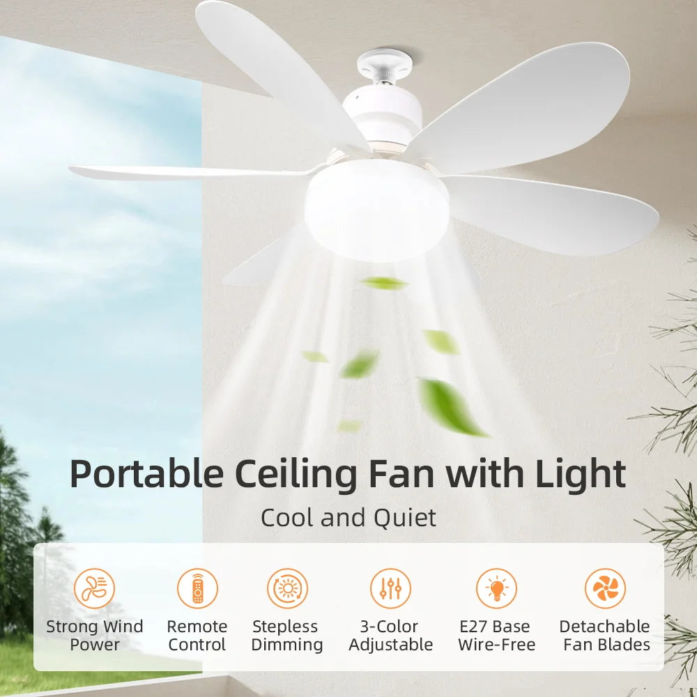 Ventilatore da soffitto E27 con luce dimmerabile e telecomando – dettaglio 5