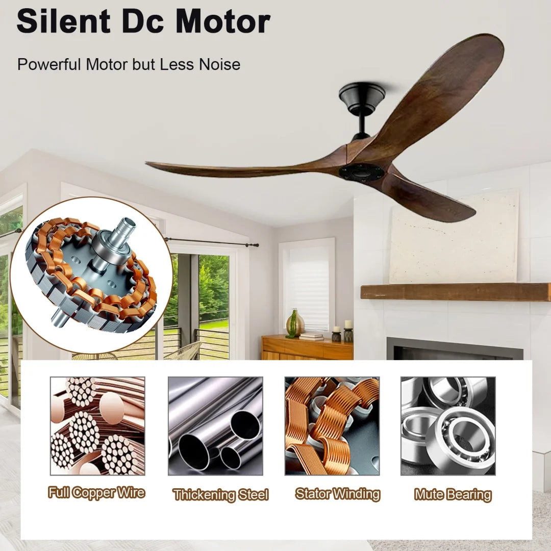 Ventilatore da soffitto grande da 5260 pollici con telecomando, motore DC, pale in legno reversibili – foto 4