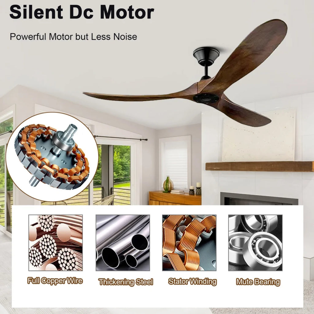 Ventilatore da soffitto grande da 5260 pollici con telecomando, motore DC, pale in legno reversibili – foto 4