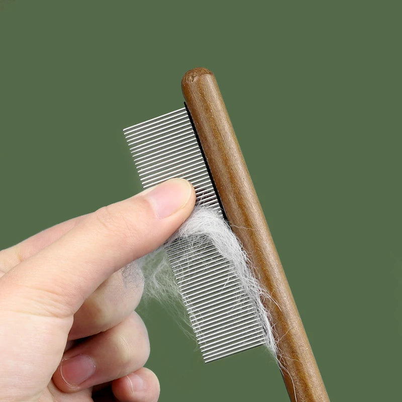 Pettine in acciaio inox con manico in legno per cani e gatti – dettaglio 3