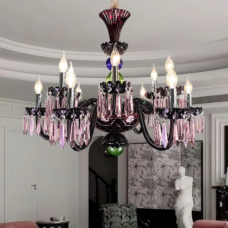 Lampadario in cristallo colorato a candela, 6 o 8 luci – dettaglio 4