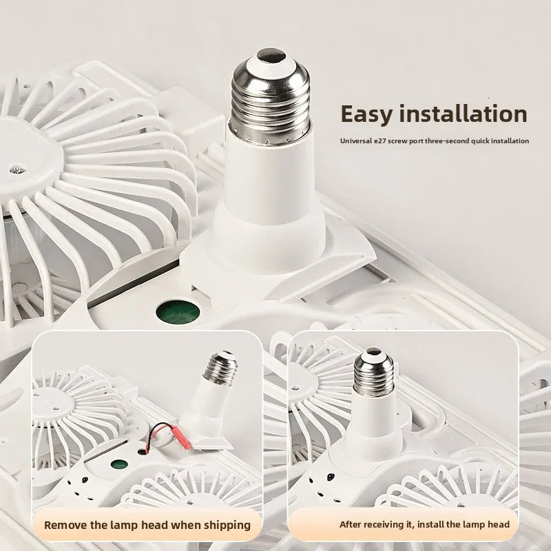 Ventilatore con Luce E27 e Telecomando, Controllo della Velocità e Dimmerabile, Lampada a Forma di H – foto 6