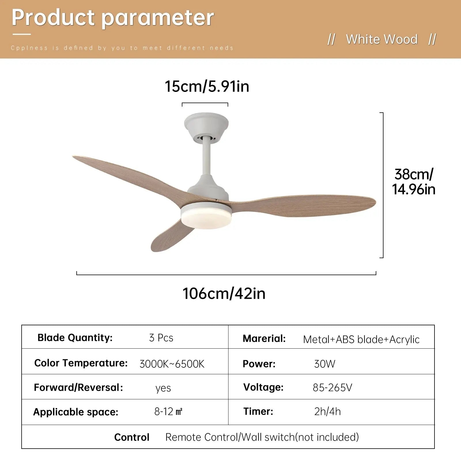 Ventilatore da soffitto con luce, 25/42/52 pollici, a basso profilo, con telecomando, per interni ed esterni – foto 9