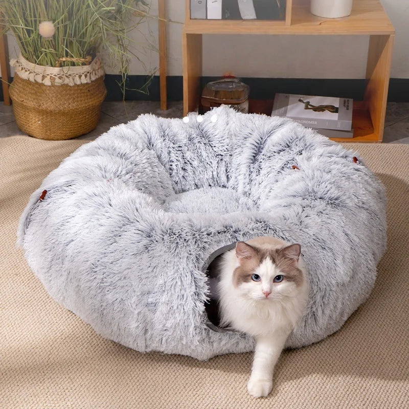 Cuccia a Tunnel Pieghevole in Peluche per Gatti