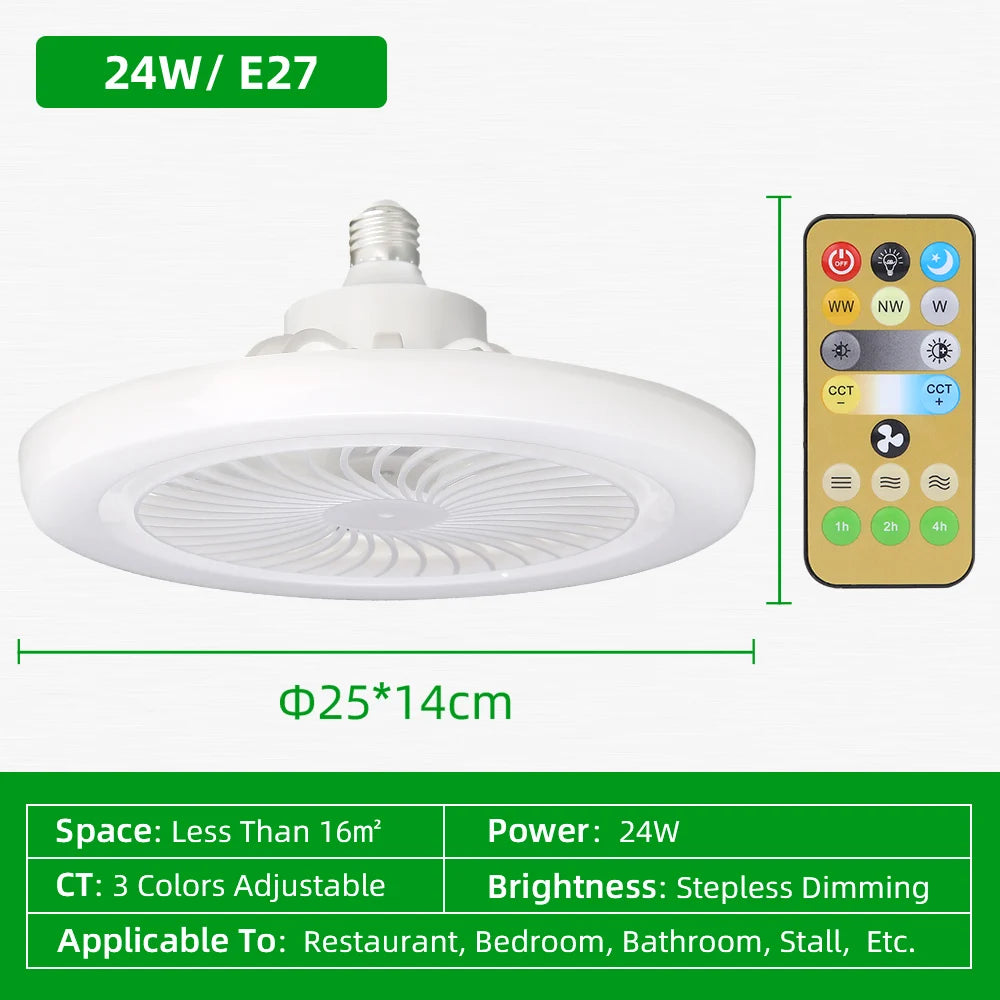 Ventilatore da Soffitto E27 Elettrico NUOVO 2026 con Telecomando, Lampada da Soffitto per Stanza 110V 220V, 3 – foto 11
