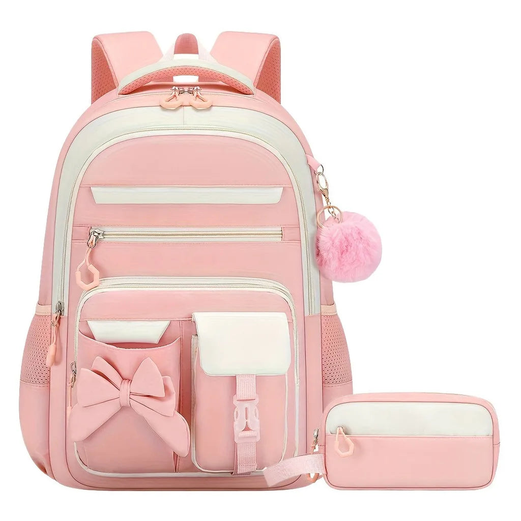 Zaino scolastico da bambina con fiocco e tasche multiple – foto 6
