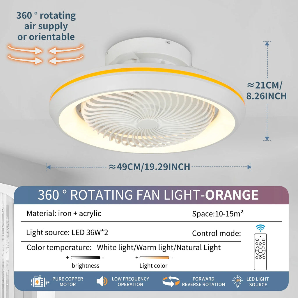 Ventilatore da soffitto rotante 360°, 49 cm, luce 3 colori – dettaglio 8
