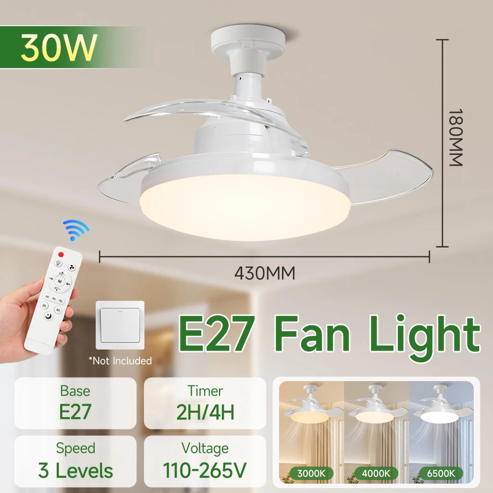 Ventilatore da Soffitto Moderno con Luce, Ventilatore Estivo con Lampada Dimmerabile, Lampadario Ventilatore – foto 8