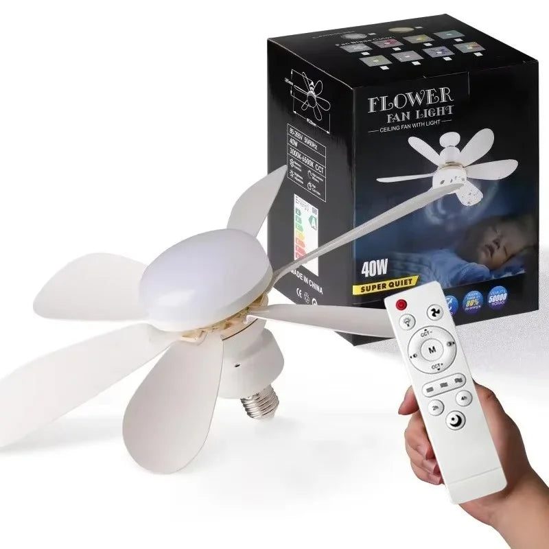 Ventilatore da soffitto 30W/40W con telecomando e luce LED, attacco E27, silenzioso e intelligente per camera – foto 2