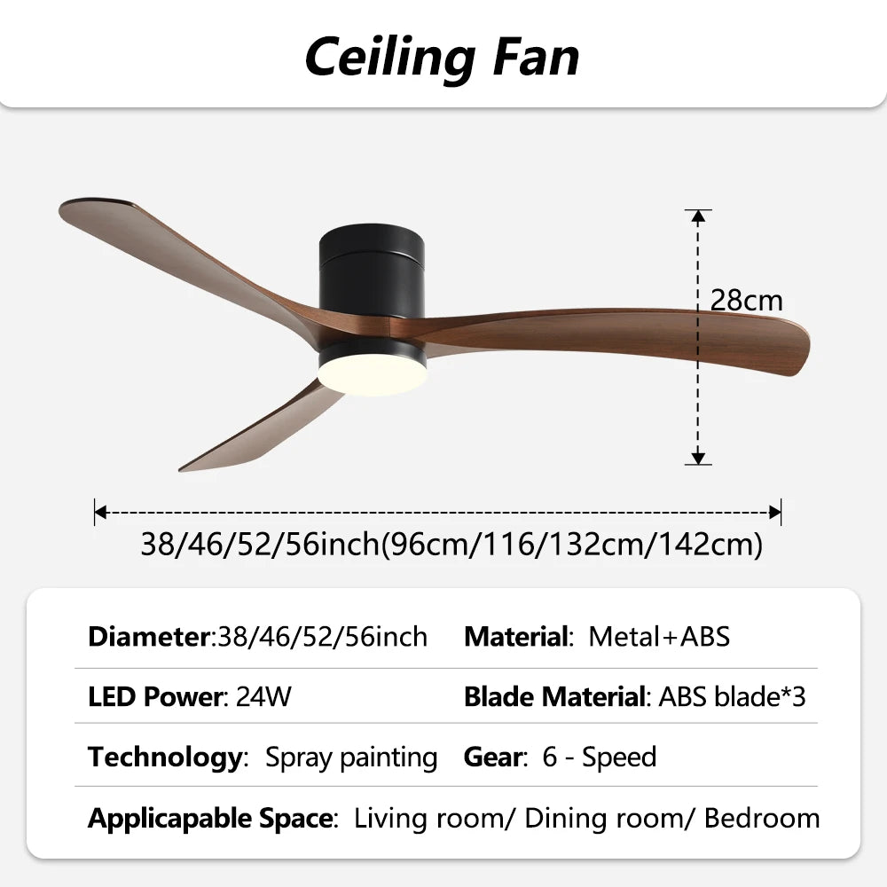 Ventilatore da Soffitto a Basso Profilo 38/56 Pollici con 3 Pale, Motore DC, Telecomando e Luci LED per – foto 7