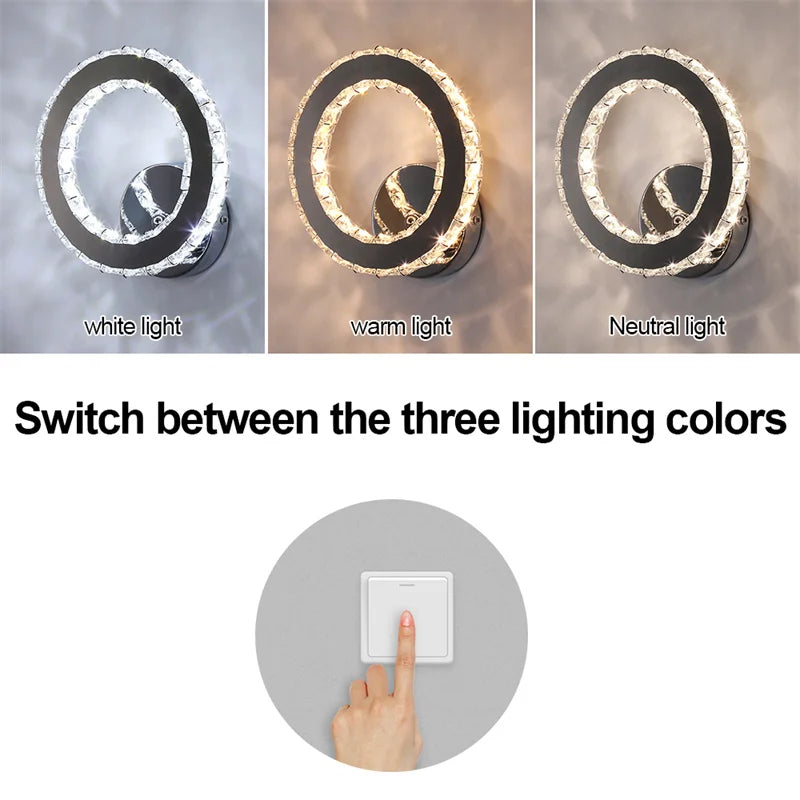Applique da parete a LED con cristalli K9, luce a 3 tonalità – dettaglio 5