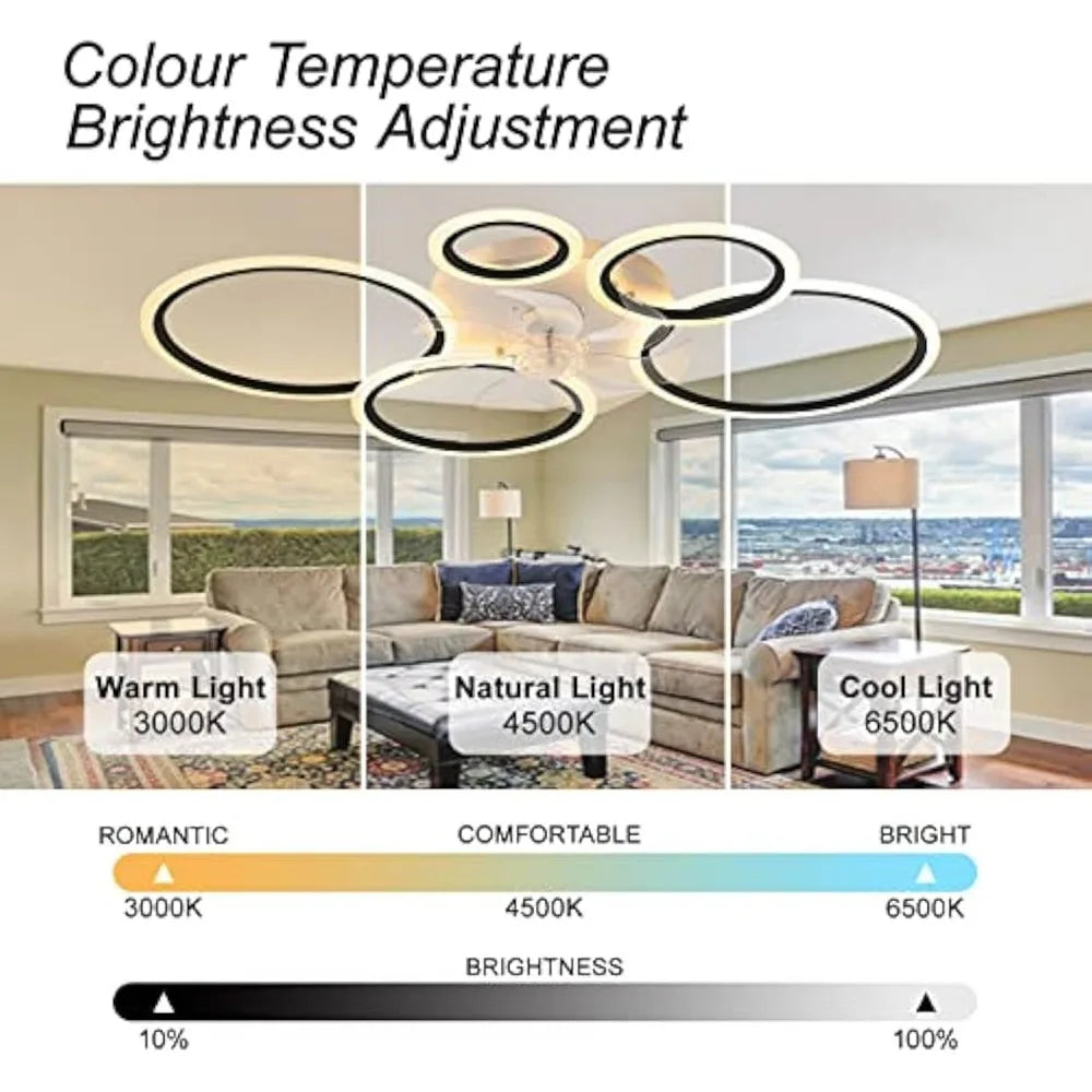 Ventilatore da soffitto rotondo nero Ventilatori da soffitto moderni silenziosi con luci e telecomando Vento – foto 4