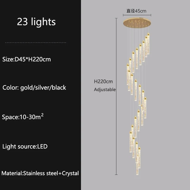 Lampadari lunghi moderni in cristallo a LED Cucina di lusso Villa Soggiorno Lampada a sospensione Scale Lampadario a soffitto dimmerabile Decorazioni per la casa