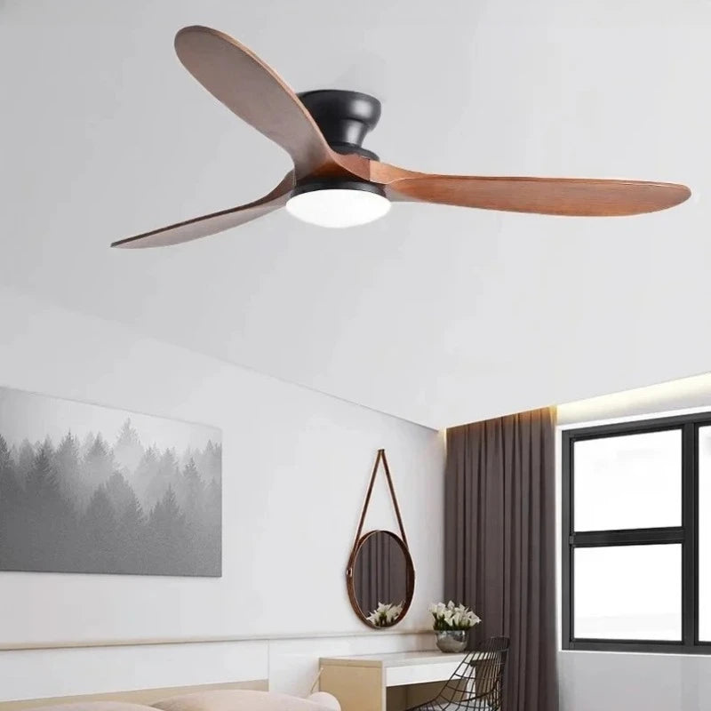 Ventilatore da Soffitto Moderno M 52 Pollici con Luce, in Legno Massello, Telecomando, Illuminazione LED per – foto 4