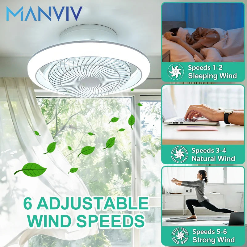 Ventilatore da soffitto moderno con luce 49CM 360 ° Ventilatore da soffitto silenzioso a 6 velocità con LED