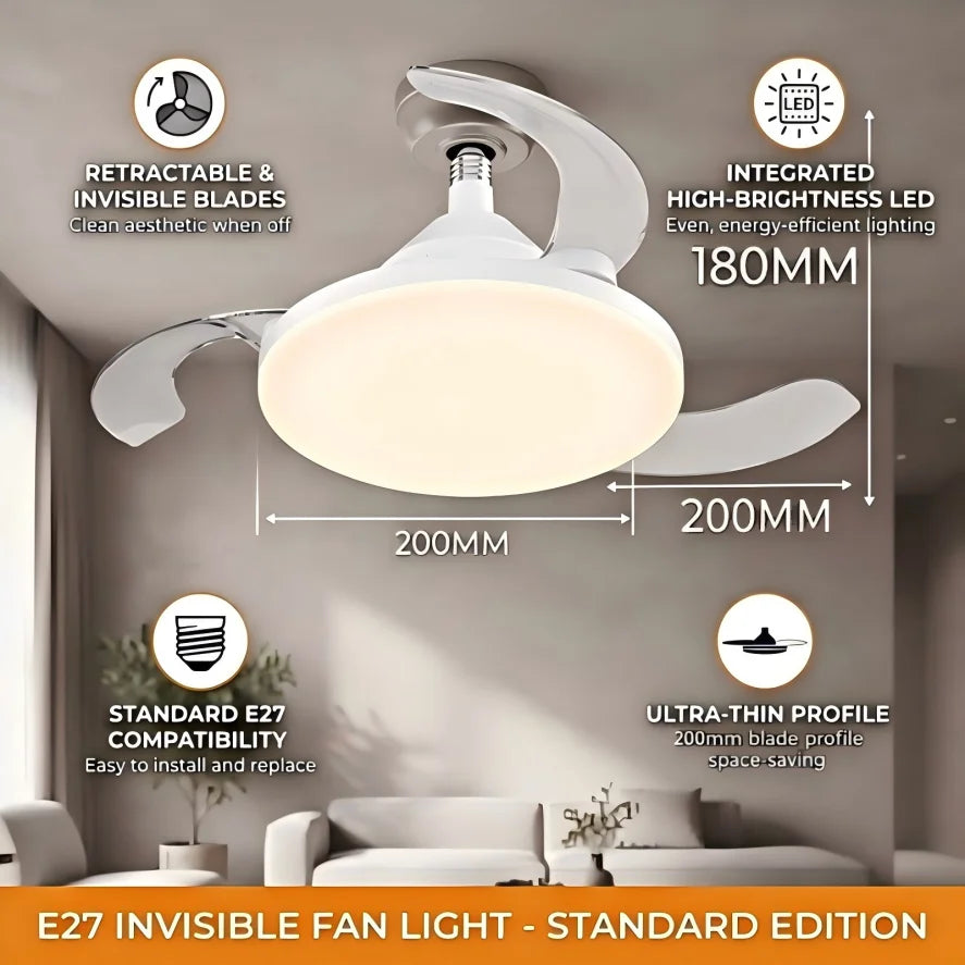 Ventilatore da Soffitto Intelligente Silenzioso e Invisibile con Luce e Telecomando, Base Convertitore E27 – foto 7