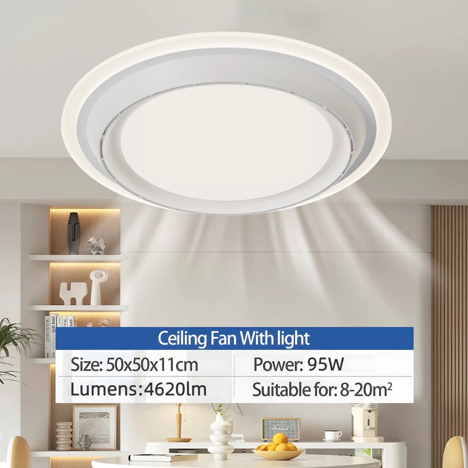 Ventilatore da Soffitto con Lampada Dimmerabile, Telecomando, 6 Velocità, Ventilatore Intelligente 220V Senza – foto 8