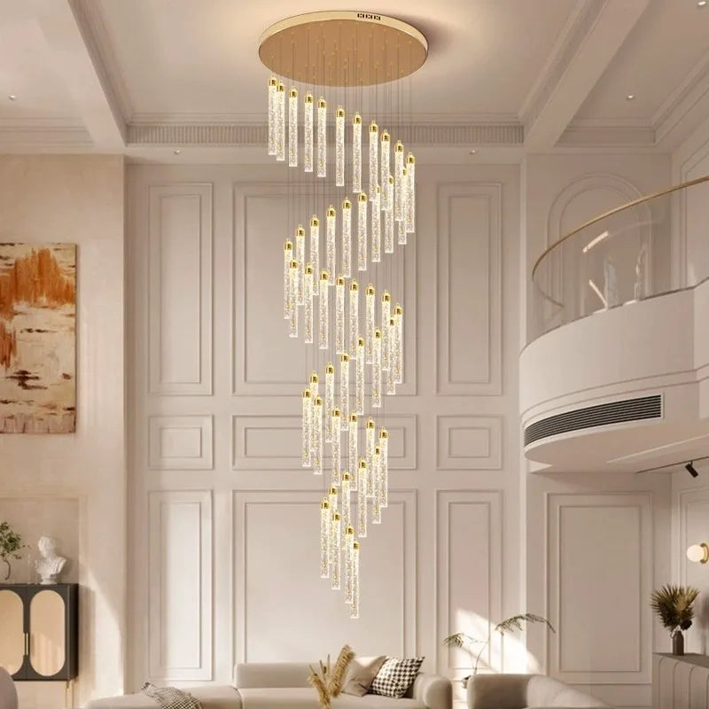 Lampadari lunghi moderni in cristallo a LED Cucina di lusso Villa Soggiorno Lampada a sospensione Scale – foto 5